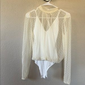 Polka-dot White Free People Bodysuit